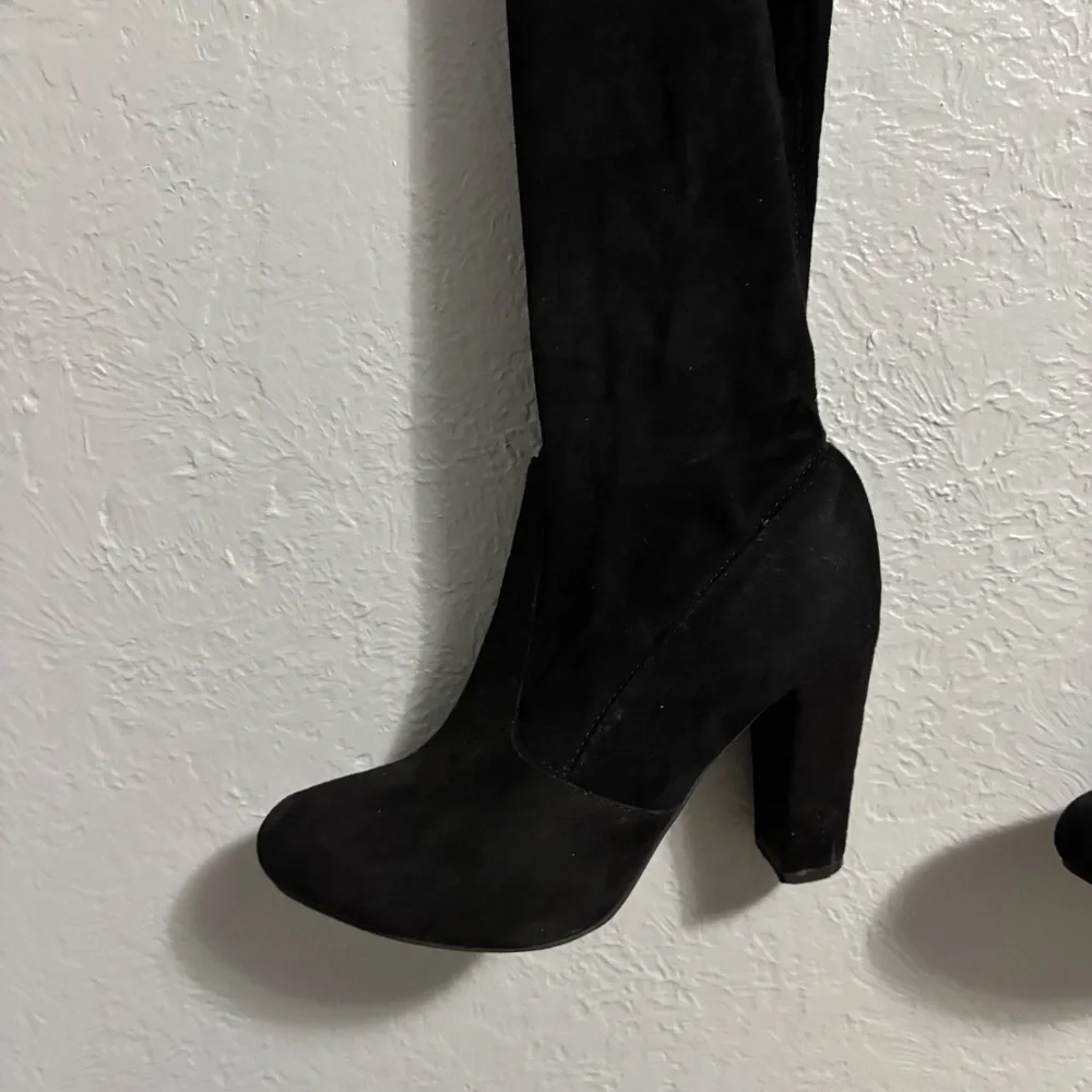 BAMBOO Black Over-the-Knee Boots with Lace Detail